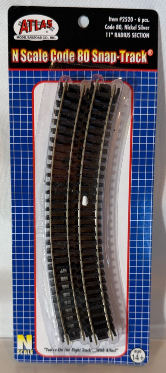 Atlas #2520 - N 11" Radius Track Sections - N Scale - Code 80 Rails 6 Sections0