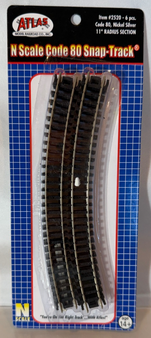 Atlas #2520 - N 11" Radius Track Sections - N Scale - Code 80 Rails 6 Sections0