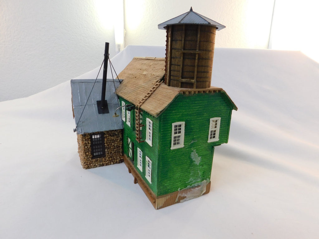 HO Scale Laser Cut Wood Model Building with Water Tower and Stone Walled Annex1