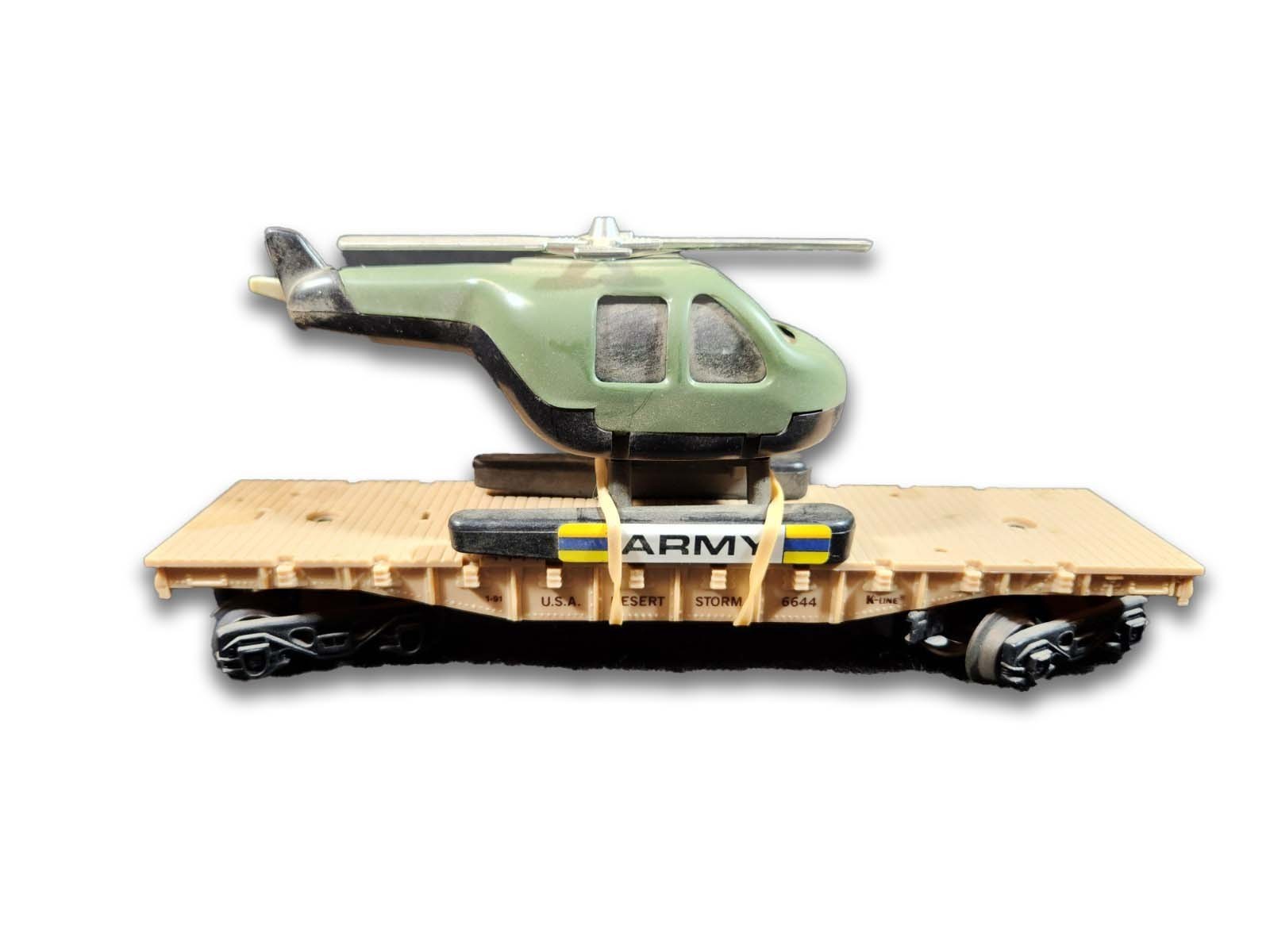 K Line 6644 - O Scale, Flat Car Freight with Helicopter1