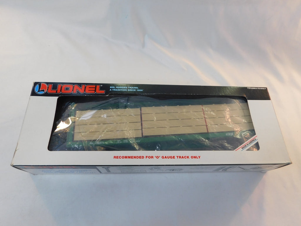 Lionel 6-16371 O Scale I-Beam Flatcar with Wood Load, Burlington Northern #163711