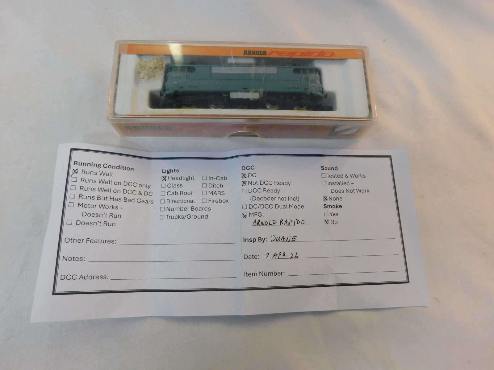 Arnold Rapido 0249 N Scale Locomotive, SNCF, BB 92016