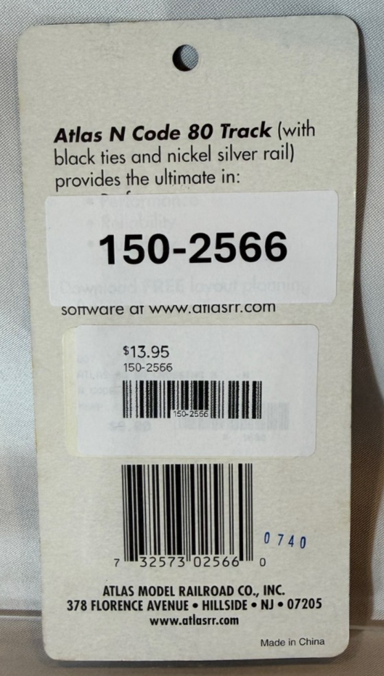 Atlas 2566 - N Scale Code 80 30 Degree Crossing Nickel Silver Snap-Track1