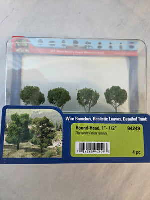 JTT #94249 N Scale Round Head Trees 1"- 1/2" (4pcs)