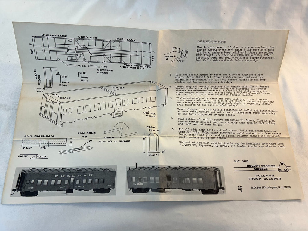 Roller Bearing Models HO Scale Kit 500 Pullman Troop Sleeper2