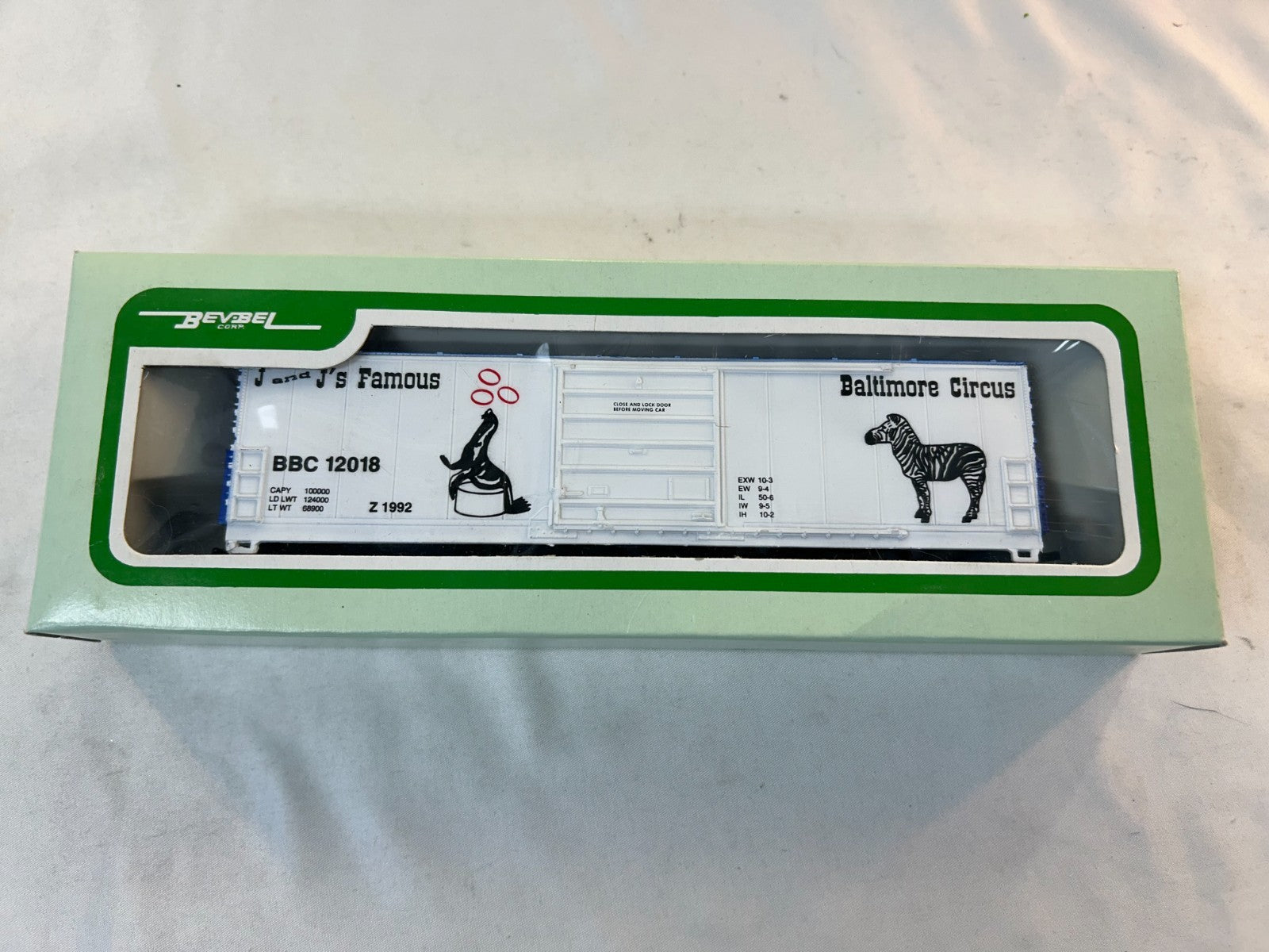 Bevbel Corp. 12018 HO Scale 50' Evans Zebras Boxcar, Baltimore Circus #120181