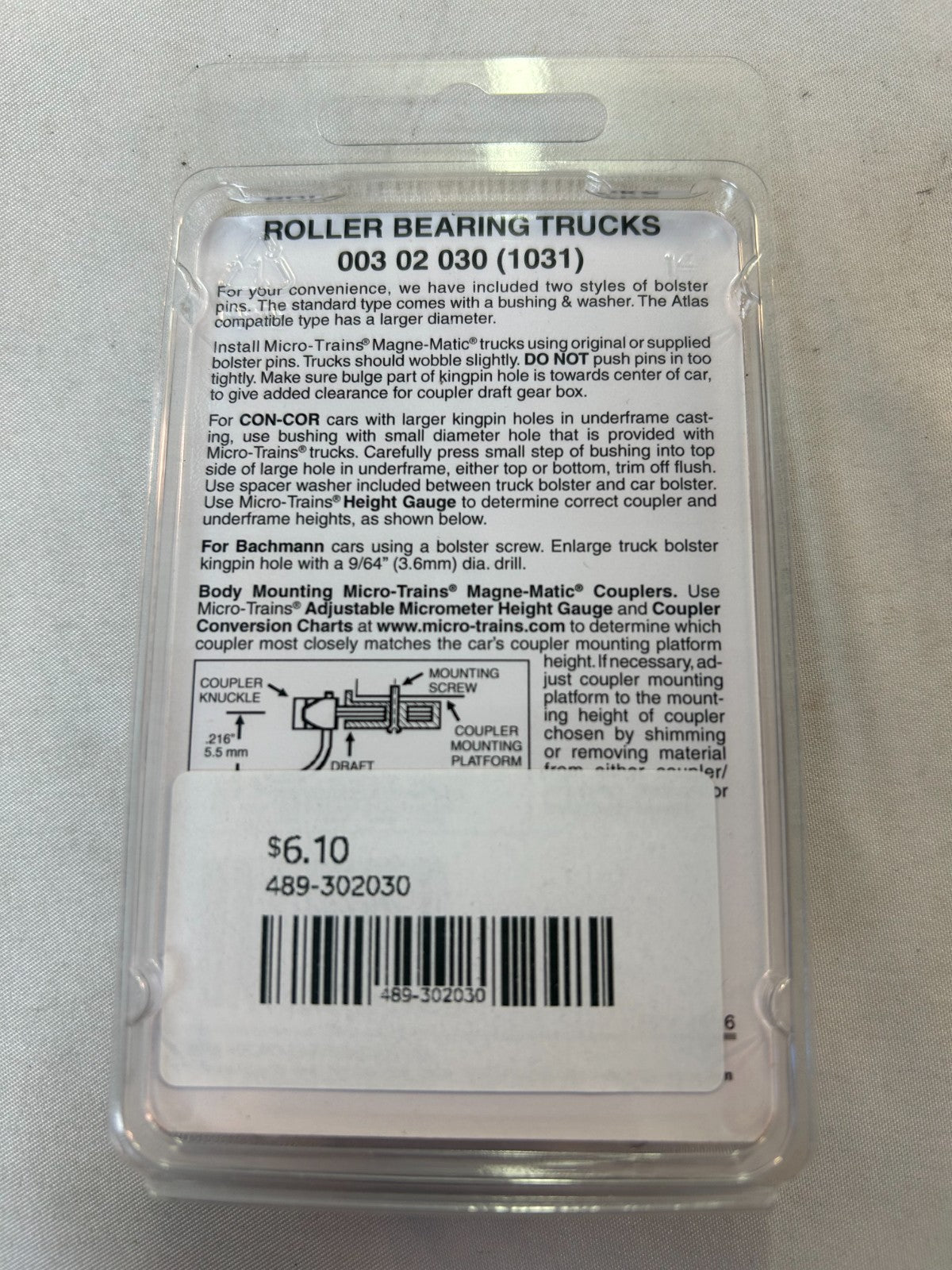 Micro Trains 003 02 030 (1031) N Scale Roller Bearing Trucks, One Pair1