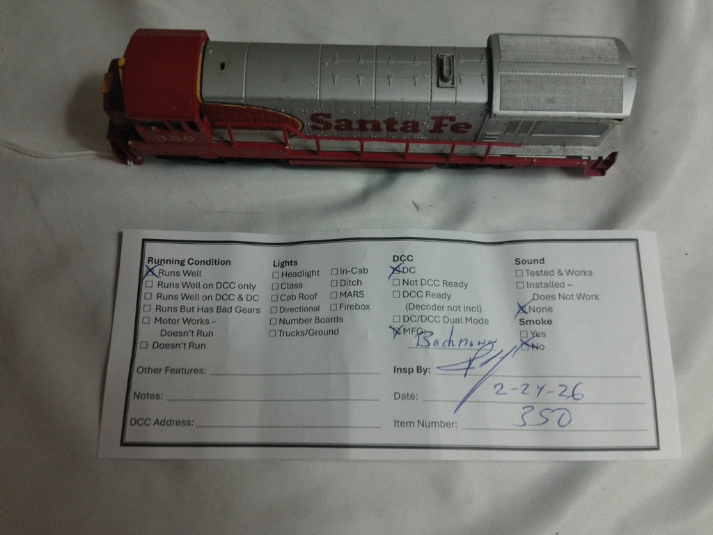 Bachmann HO Scale Santa Fe ATSF Diesel #350 RUNS - READ (No Box)5